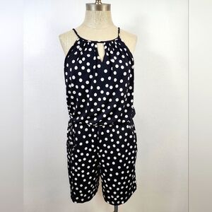London Times Women's Polka Dot Sleeveless Halter Shorts Jumpsuit, sz 8
